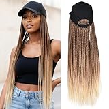 Yunkang Hat Wig for Women Baseball Cap with Braided Hair Attached 24inch long Synthetic Box Braid Wig Hat Adjustable Cap with ombre brown blonde light blonde Braids for Daily Outdoor Use(B-70)
