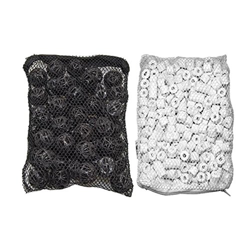 Aquarium Filter 50 Piece Ceramic Rings Plus Bio Balls in Media Bags for Aquarium Canister, 500 g