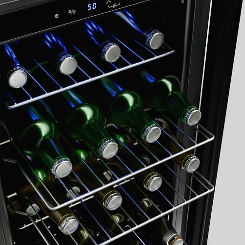 Image of Empava 15 inch Undercounter Beverage Cooler Refrigerator with Glass Door, Freestanding Drink Fridge with LED Light, Touch Control, 80 Cans Capacity