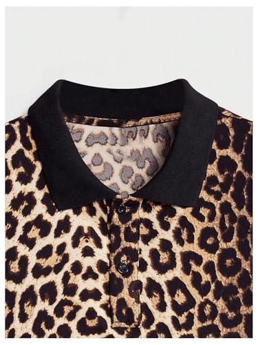 SweatyRocks Men's Leopard Print Polos Shirts Vintage Short Sleeve Golf Shirt3