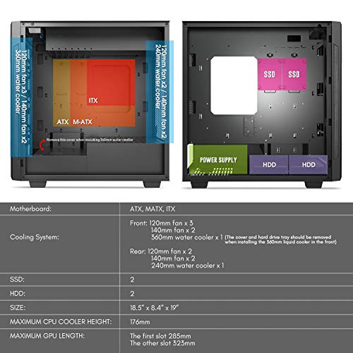 Segotep Phoenix ATX Black Mid Tower PC Gaming Computer Case USB 3.0 Type-C Ports/Graphics Card Vertical Mounting with Tempered Glass