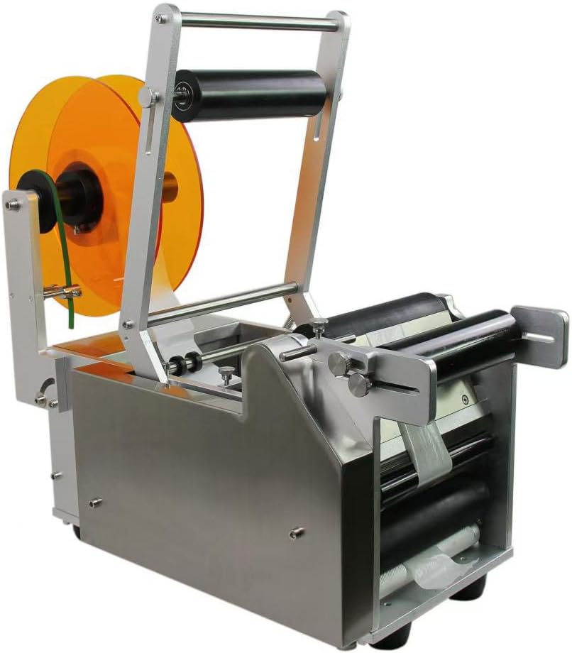 MT-50 Desktop Electric Bottle Label Applicator for Round Bottles Round Bottle Labeler for Dia 0.4-5.3inches Manual Pressing Bar (Labeling with Ribbon Coding Function)