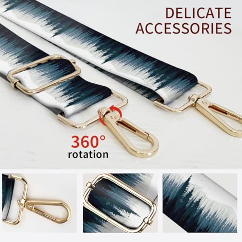Image of Purse Strap Replacement Crossbody, 3.8cm Wide Shoulder Strap Adjustable Replacement Belt Gold Buckle, Handbag Crossbody Bag Strap Cute Blue Forest