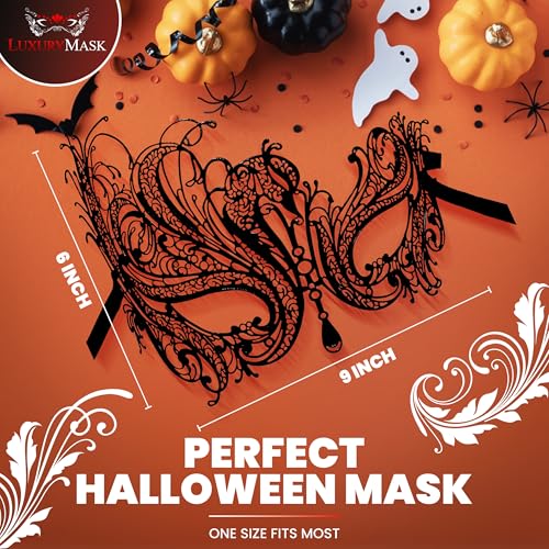 Image of Metal Filigree Masquerade Mask for Women - Swan Style Mask with Rhinestones for Mardi Gras, Prom, Halloween & Venetian Party