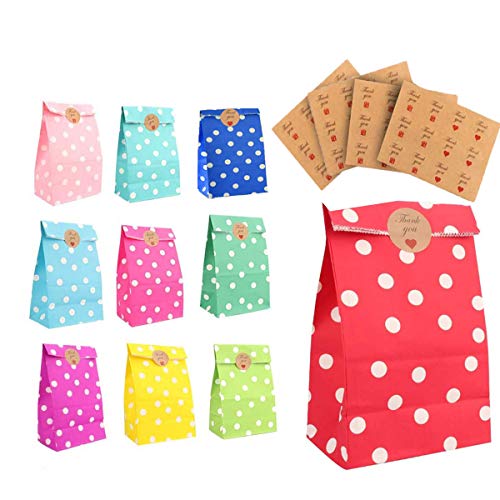 MQIAN 40 Piezas Bolsas para Chuches, 10 Colores Papel Bolsas, Bolsas Regalo, Bolsas De Cumpleaños Infantil, Fiesta De Cumpleaños Favores Bolsas