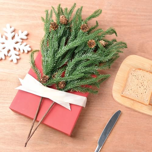 10 Pcs Artificial Christmas Norfolk Pine Branches with Pine Cones 16" Real Touch Faux Greenery Norfo - Image 7