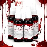 4PCS Maquillaje de Halloween Sangre Falsa, Pintura Corporal Sangre Falsa 100ml *4, Tintes Pigmentados Naturales, Fáciles...