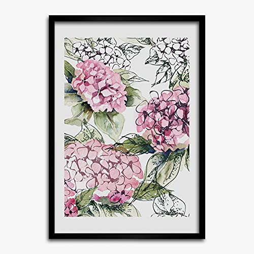 Peinture cadre en bois photo affiche décoratif moderne Tulup hortensia 50x70