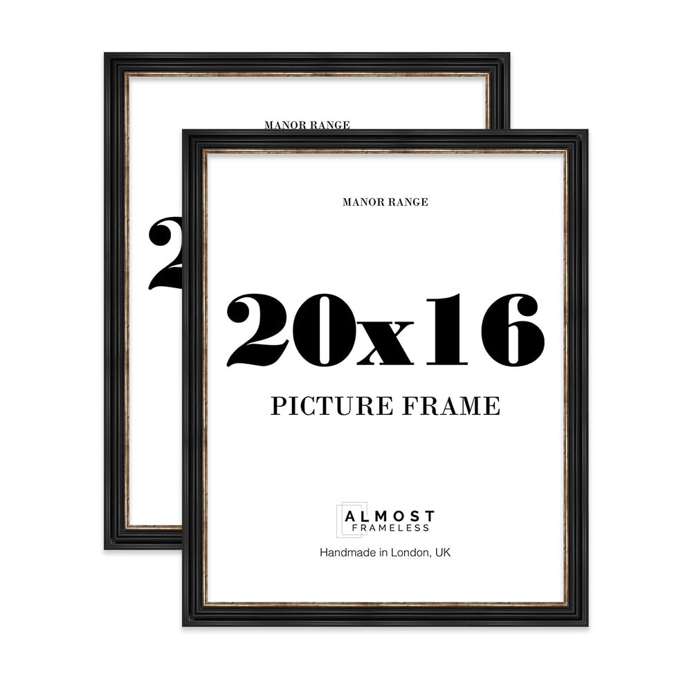 20x16 Picture Frame, Display 20x16 Pictures (50.8 x 40.6cm) - Black & Gold Distinctive 42mm Edge Room Decor - 2 Pack