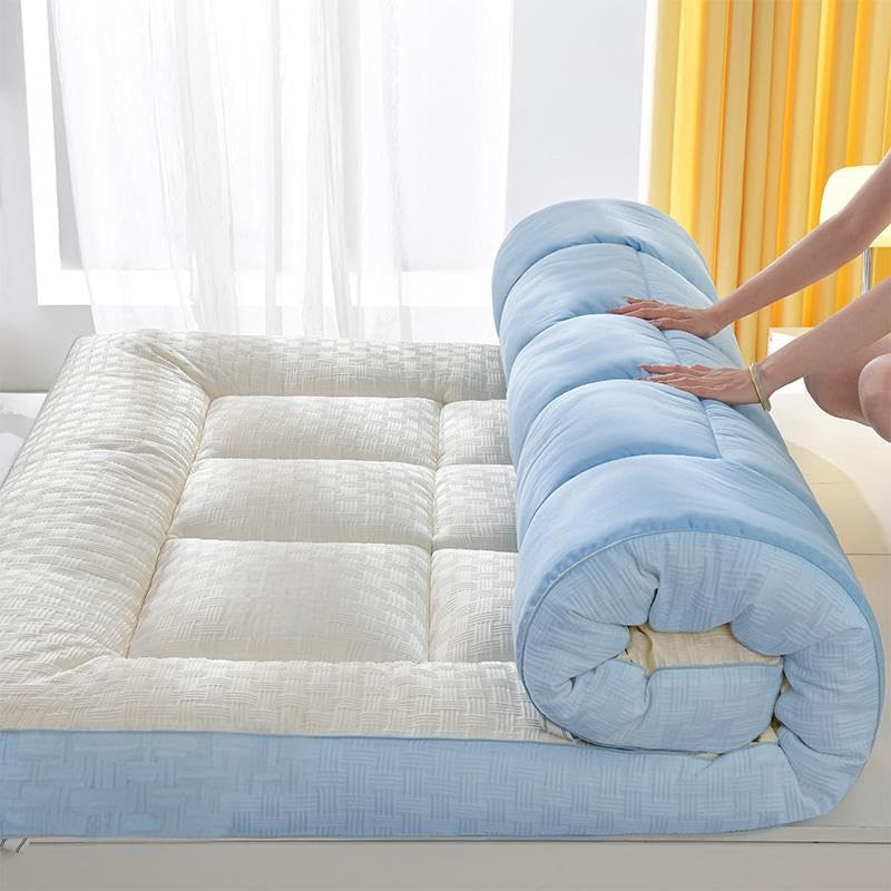 Colchón enrollable infantil de 120x190 cm con diseño portátil y aislamiento térmico azul