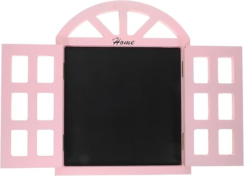Letrero colgante de pizarra con forma de ventana, letrero de madera borrable, pizarra pequeña para el hogar, bar, pub, decoración de pared (rosa)
