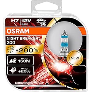 OSRAM NIGHT BREAKER 200, H7, +200% mehr Helligkeit, Halogen-Scheinwerferlampe, 64210NB200-HCB, 12V PKW, Duo Box (2 Lampen)