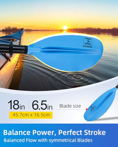 Image of OCEANBROAD Kayak Paddle 230CM /90.5 Inches Carbon Shaft Kayaking Boating Oar with Paddle Leash