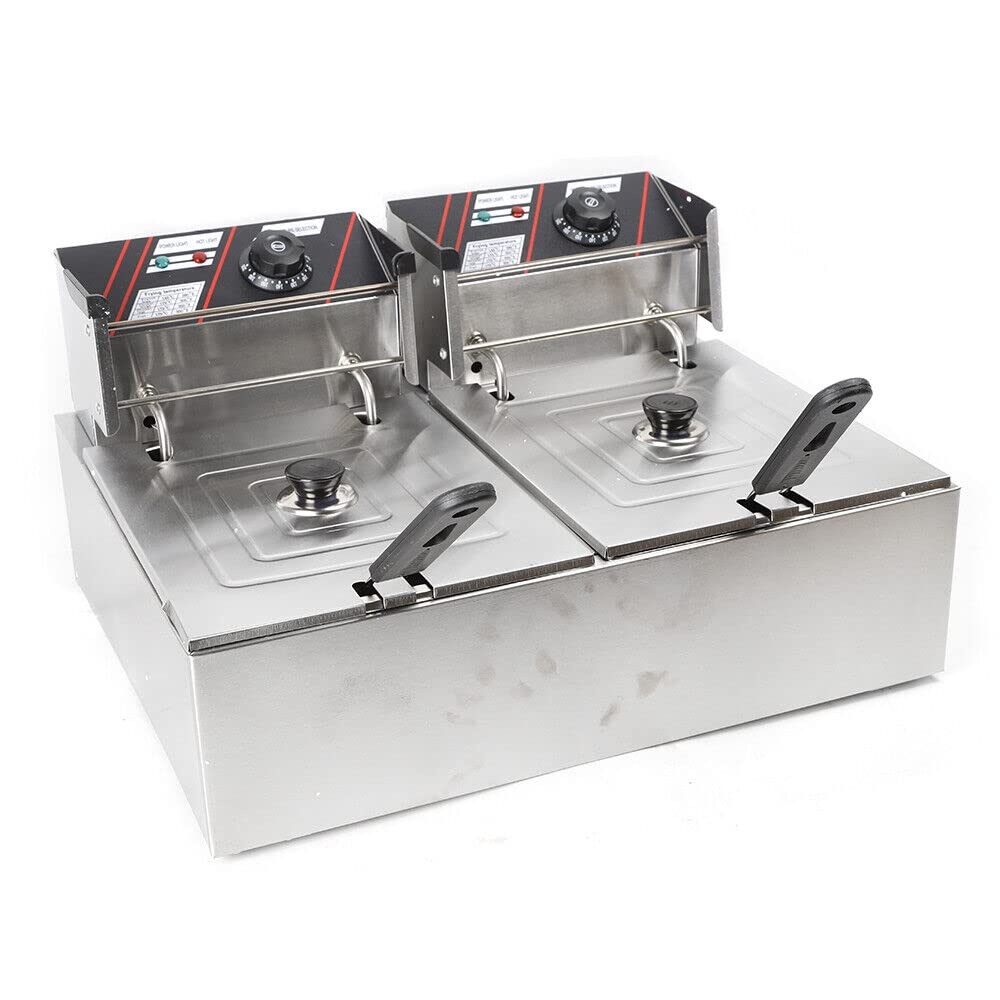 Freidora eléctrica de 12 litros doble mejor restaurante freidora comercial y tiempo ajustable de acero inoxidable para arandelas de cebolla pollo frito snack-Bars