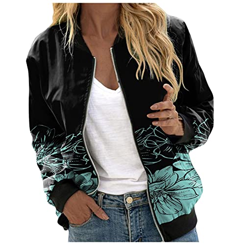 Floral Print Jackets for Women Fall Fashion 2024 Zip Up Y2K Coat Long Sleeve Stand Collar Lightweight