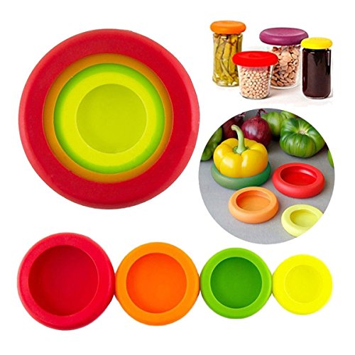 Tapas de silicona para guardar alimentos TopBeauty, para frutas y verduras, cuencos, recipientes, tazas, 4 piezas