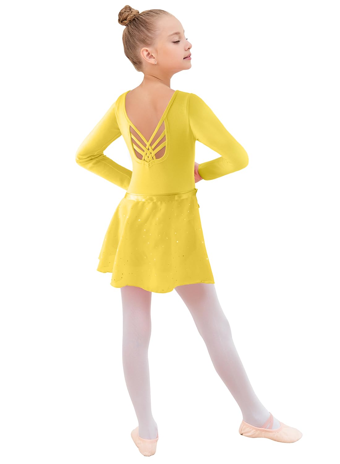 EQSJIU Justaucorps de ballet pour filles avec jupe amovible, combinaison cravate à manches volantées, tenue de danse de ballet de 2 à 12 ans