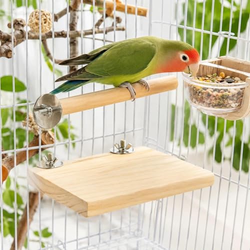 Image of LOGOFUN 4 Pcs Birds Wooden Perches and Stand Stick Parrot Stand Perch Platform Bird Cage Accessories