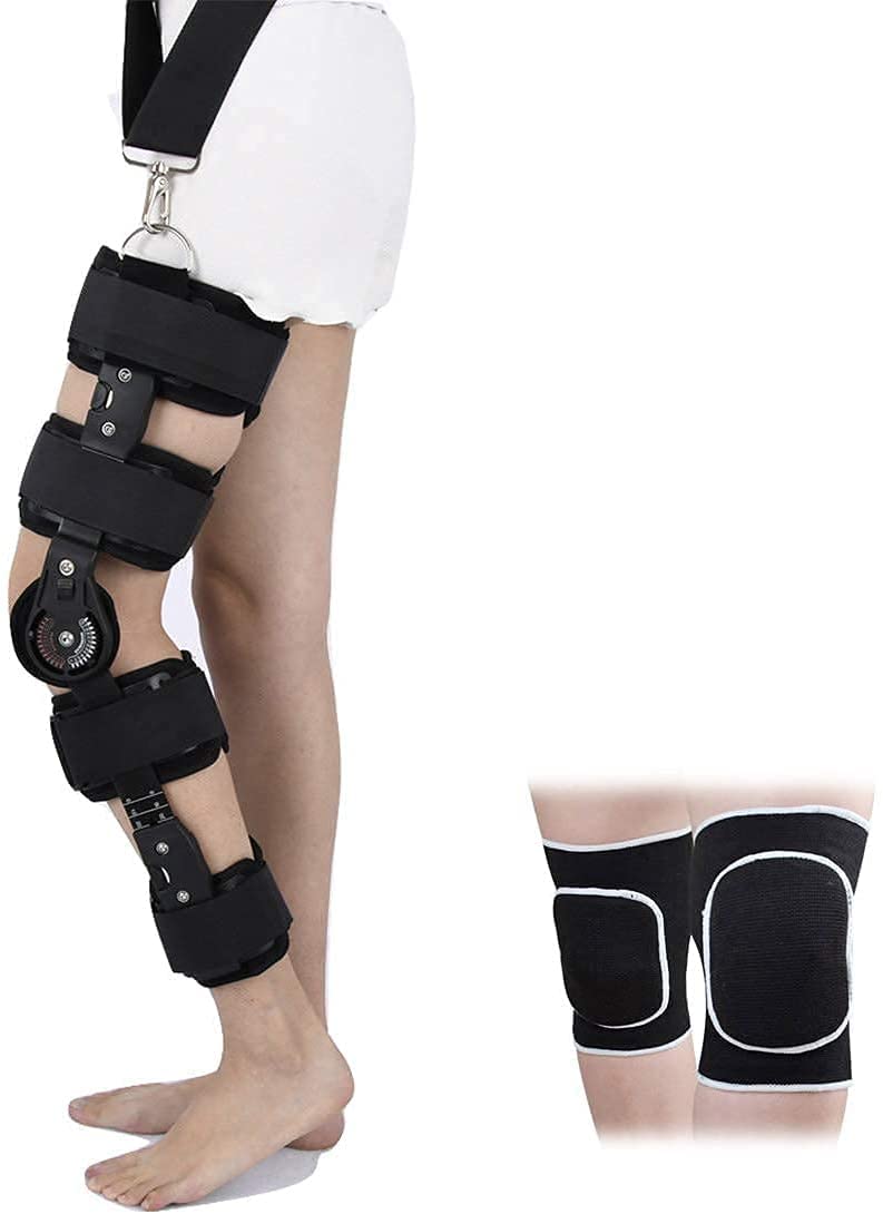 Rodillera con bisagras Soporte de inmovilizador de Rodilla Ajustable Soporte de Rodilla postoperatorio Ortesis Protector de inmovilizador para Pierna Izquierda y Pierna Derecha, Tanto para Hombre