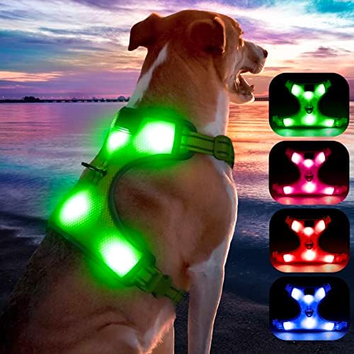 YFbrite Light up Dog Harness for Dogs, USB Rechargeable LED Dog Harness, Reflective Dog Harness, Dog Lights for Harness, Comfortable Adjustable Dog Harness Light (Green, Medium)