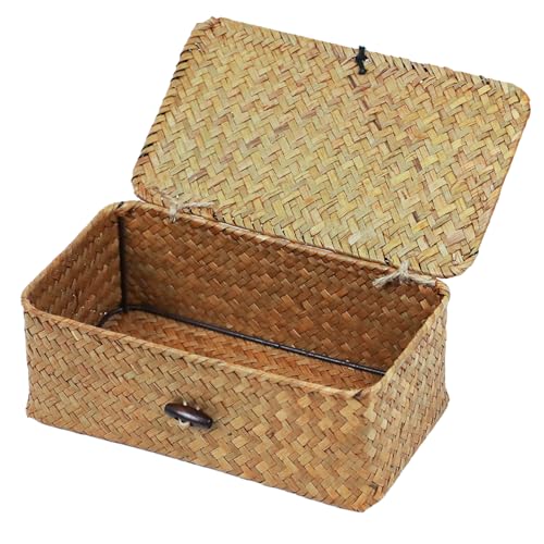 Wicker Storage Basket with Lid, Natural Seagrass...