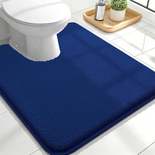 Image of OLANLY Toilet Rugs U-Shaped 24x20, Extra Soft Absorbent Thick Memory Foam Contour Bathroom Rugs, Dry Quickly, Machine Washable, Non-Slip Toilet Bath Mat, Home Decor Accessories, Navy