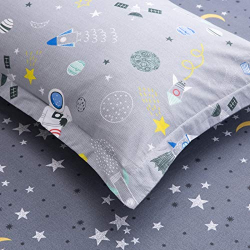Brandream Kids Bedding Sets Twin Size Outer Space Themed Bed Sheets Boys Astronaut Bedding Gray 100% Cotton Bed Sheet Set 4-Piece #TOP6