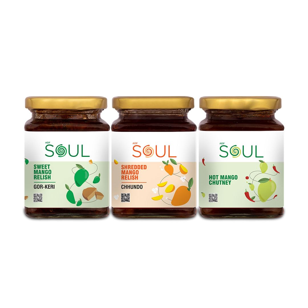 ADF Soul Pickle And Chutney Combo Pack Of 3(Chhundo Pickle 325 Gm + Gor Keri Pickle 325 Gm + Hot Mango Chutney 325 Gm)