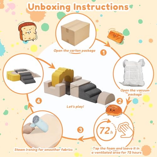 MOOZHEALTH Baby Foam Climbing Blocks,Toast-Shaped Soft Climbing Play Set for Toddlers,Kids Corduroy Crawl&Climb Activity Play Equipment Indoor for Playroom,Beige,Gray&Yellow
