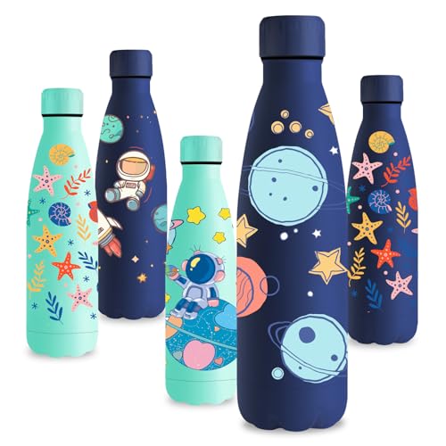 Vikastar Botella Termica, 0.5L Sin BPA, Botella Agua Acero Inoxidable, Reutilizable, Cantimplora, a Prueba de Fugas, Doble Aislamiento, Botella de Agua para Niños, Deportes, Fitness, Azul Oscuro Cielo