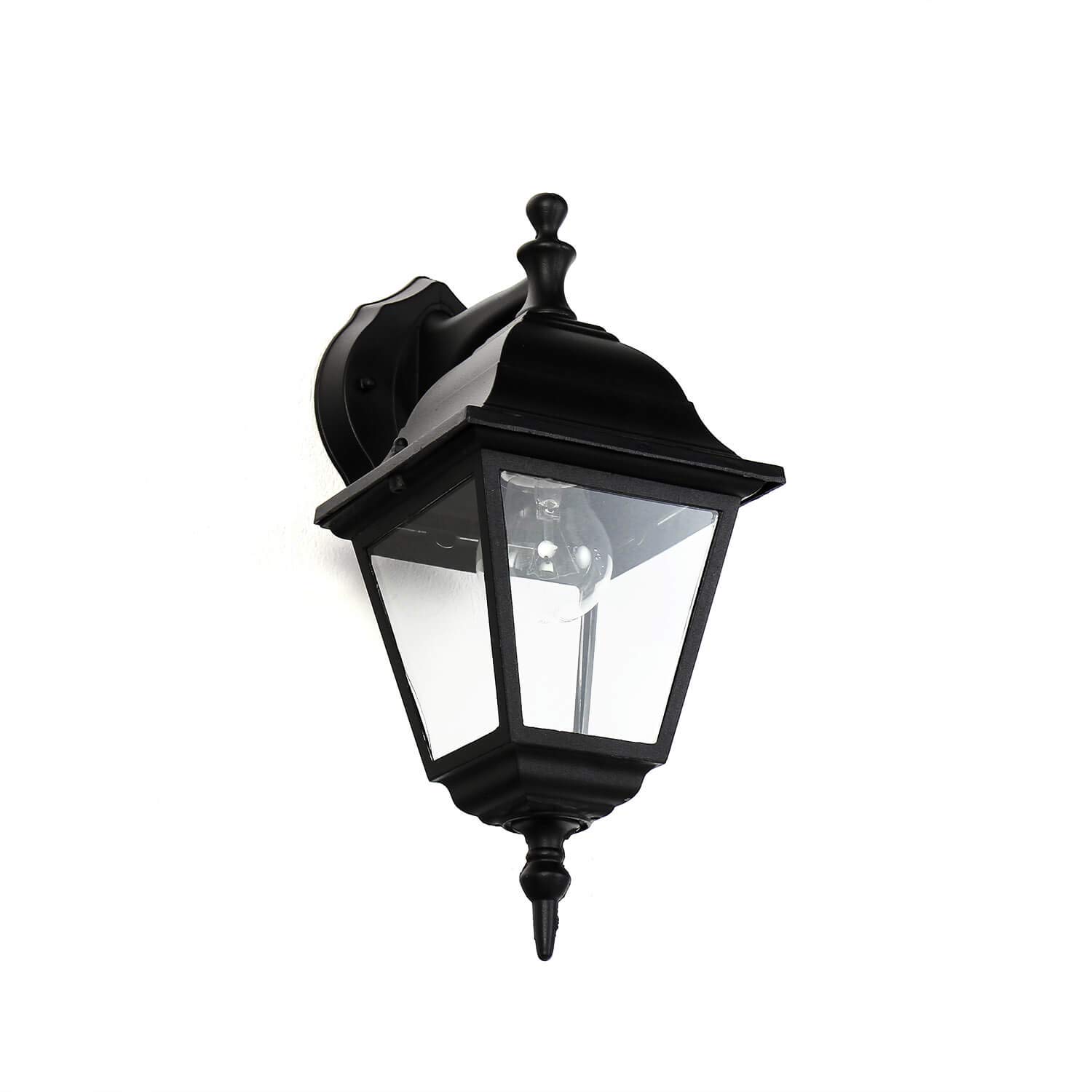 Applique da esterno in vetro alluminio nero IP44 da esterno L:15 cm E27 a sospensione lanterna da parete country house terrazza giardino TIROL