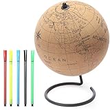 Color-In Cork Globe with Markers - 7.3” Interactive World Map with Rotating Stand, 5 Colored Markers - World Globe for Home, Office, Classroom, Travel