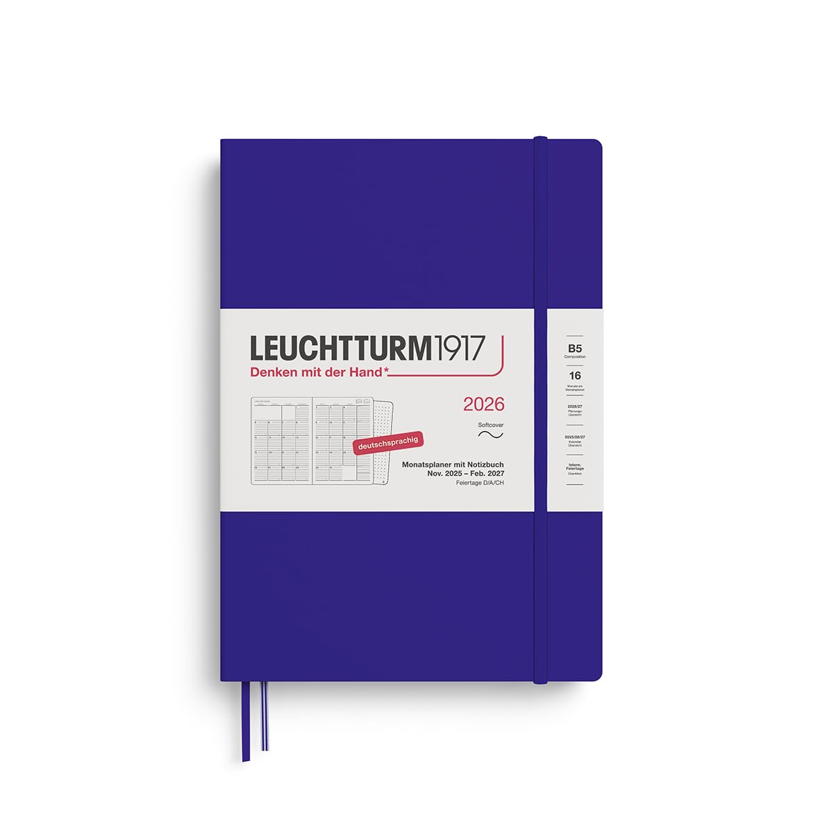 LEUCHTTURM1917 372608 Monthly Planner & Notebook Composition (B5) 2026, 16 Months (01 November 2025-28 February 2027), Softcover, Ink, German