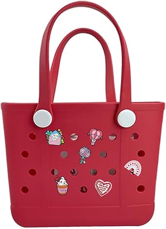 Small Beach Tote Bag, Beach Bag with BIY Sticker and Charms, Waterproof Sandproof Beach Bag for Women