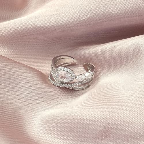 Image of SALTY Anti Tarnish Royal Diamond Crown Finger Ring for Women | Adjustable Fancy Jewellery Design | Fashion Accessories for Girls | Minimal Jewelry | Marriage, Birthday | Gift for Valentine Day