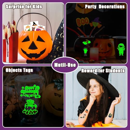 Leesgel Halloween Tattoos for Kids 100 Individual Sheets Luminous Halloween Pumpkin/Candy/Bat/Spider Tattoo Stickers - Image 4
