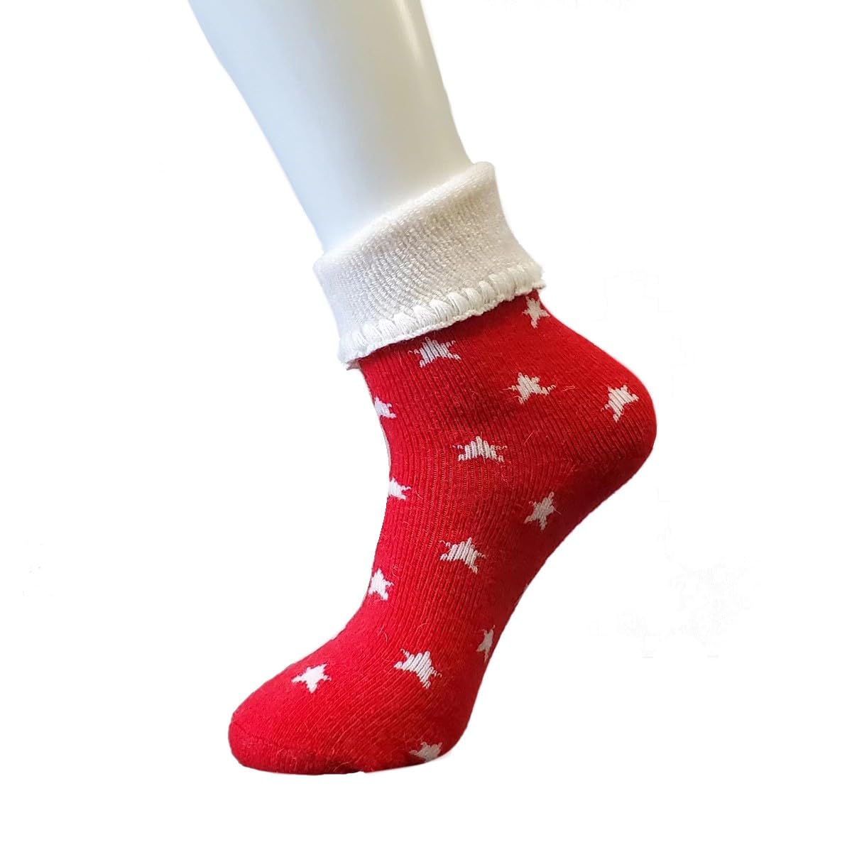 Jess & Lou Super Cosy Socks Thick Fluffy Towelling Warm Knitted Cuff Stretchy Loungewear Cute Design Gift Idea (Red Stars)