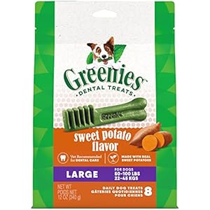 Greenies Large Natural Dog Dental Treats, Sweet Potato Flavor, 12 oz. Pack (8 Treats) Greenies Large Natural Dog Dental Treats Sweet Potato Flavor 12 oz Pack 8 Treats