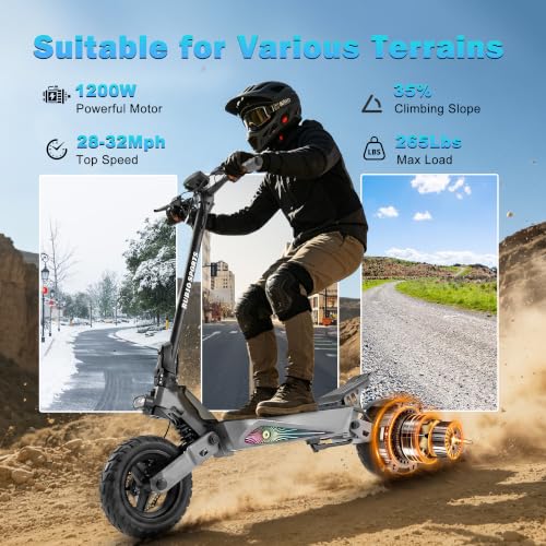 Image of Fast Electric Scooter Adults, 1200W /5600W Off Road E Scooter, 35 /50 Miles Long Range, 35 /50 MPH Top Speed, 10 /11 inch Tires, Foldable Kick Scooter for Adults and Teens with Dual Suspension