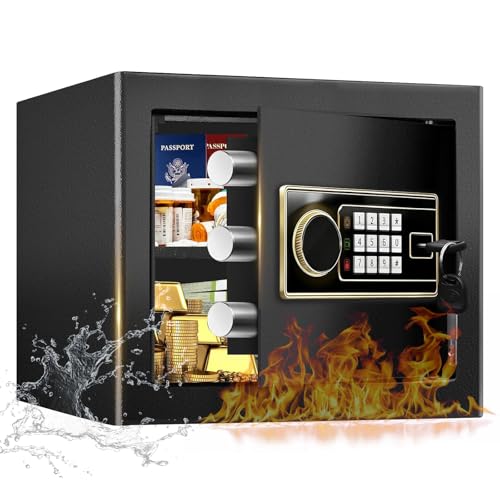 1.4 Cuft Small Fire Safe Box for Home, Security Safe Box Fireproof Waterproof with Digital Keypad and Key Lock, Anti-Theft Home Safes Water Fireproof for Documents Money Valuables