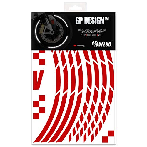 VFLUO GP DESIGN™, kit retroreflecterende velgstroken voor motorfietsen (1 wiel), 3M Technology™, Lint breedte XL: 10 mm, Robijnrood