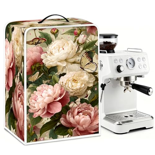 Image of Universal Coffee Maker Cover, Durable Polyester Lightweight Long-Lasting Dustproof Cotton Blend Appliance Protector for Kitchen Countertops (Light Yellow and Pink)