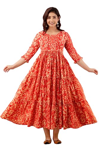 Image of Women's Cotton Anarkali Comfortable Maternity Feeding Kurta Dress with Zippers
