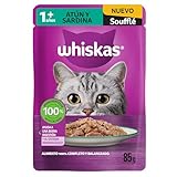 Whiskas Alimento Húmedo para Gatos Adultos, Sabor Soufflé Atún y Sardina 85g c/u. Paquete de 24 Unidades