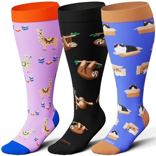 Image of Plus Size Compression Socks for Women Men, Wide Calf Extra Large, 15-20 mmHg, Knee High, for Nurses Pregnant Travel