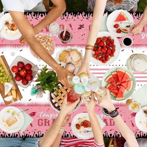 Image of chiazllta Set of 3 Graduation Tablecloths Class of 2026 Congrats Grad Pink Graduation Party Tablecover Decorations Party Supplies Large Size Plastic 54 inchx108 inch(Pink & Gold)