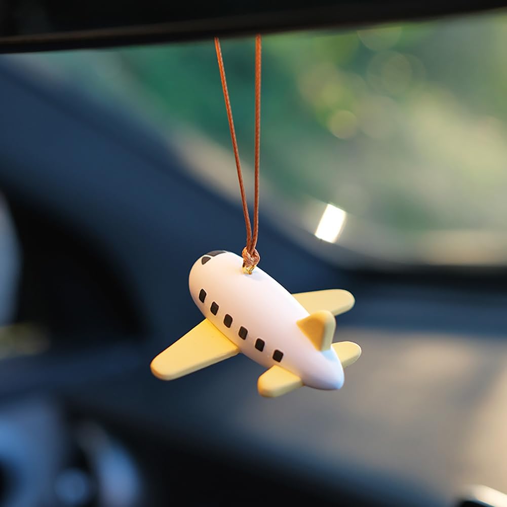 Avion suspendu pour rétroviseur de voiture blanc et jaune décoratif