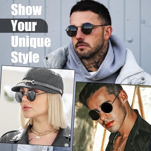 Miniatura 2 de Kanastal 2 Pares Gafas De Sol Polarizadas Azul Hombre Y Mujer Redondos Retro Uv400 Protección Hippie Steampunk Estilo Clásico Círculo Metálico - Plata Negras Plateadas Azules
