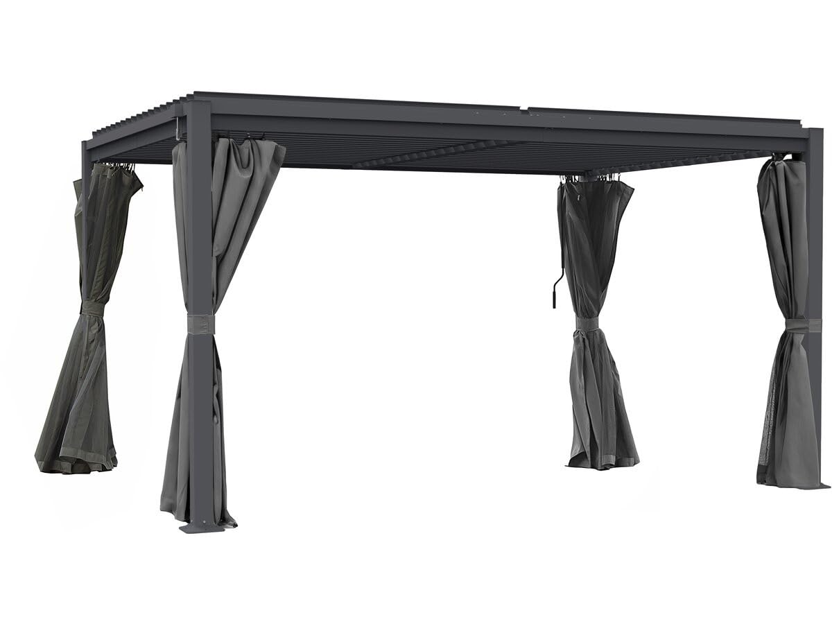 Pergola bioclimatique avec Rideau et moustiquaire Howard - 3 x 4 m - Gris