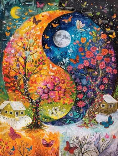 Numéro d'art adulte quatre saisons : toile DIY de 60x80cm avec pinceaux et acrylique